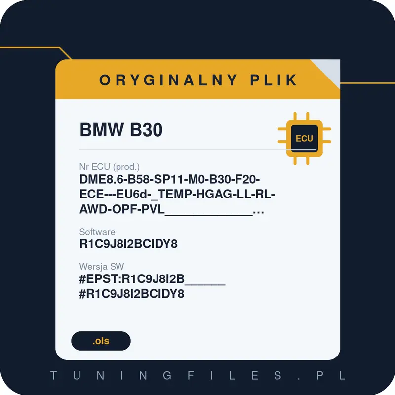 Oryginalny plik BMW B30 DME8.6-B58-SP11-M0-B30-F20-ECE---EU6d-_TEMP-HGAG-LL-RL-AWD-OPF-PVL_____________#EPST:R1C9J8I2B______#R1C9J8I2BCIDY8 R1C9J8I2BCIDY8 #EPST:R1C9J8I2B______#R1C9J8I2BCIDY8