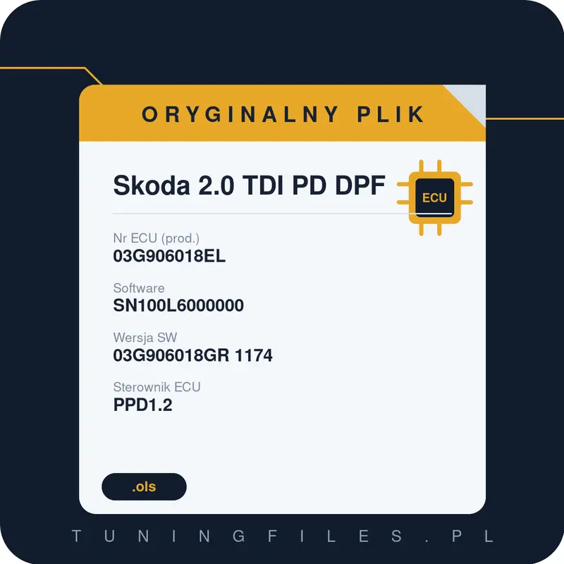 Oryginalny plik Skoda 2.0 TDI PD DPF 03G906018EL SN100L6000000 03G906018GR 1174