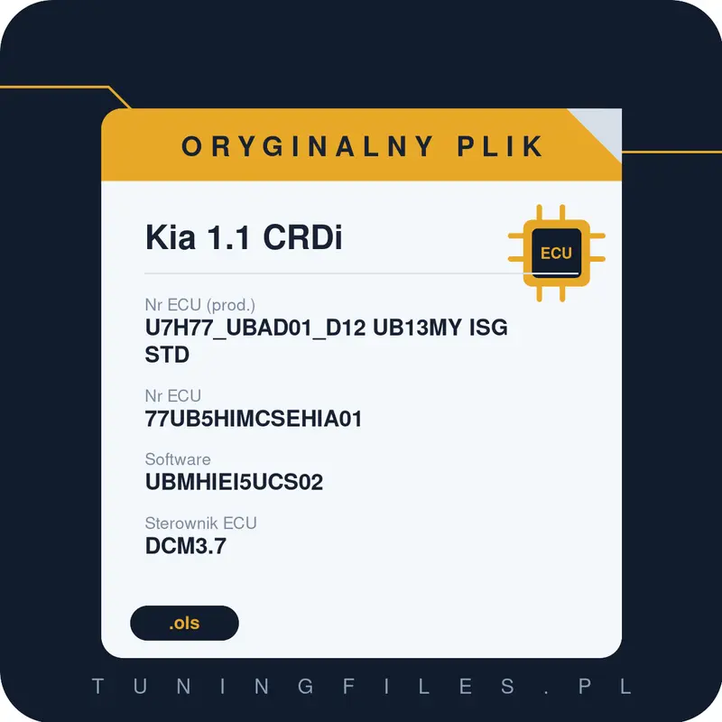 Oryginalny plik Kia 1.1 CRDi U7H77_UBAD01_D12 UB13MY ISG STD 77UB5HIMCSEHIA01 UBMHIEI5UCS02