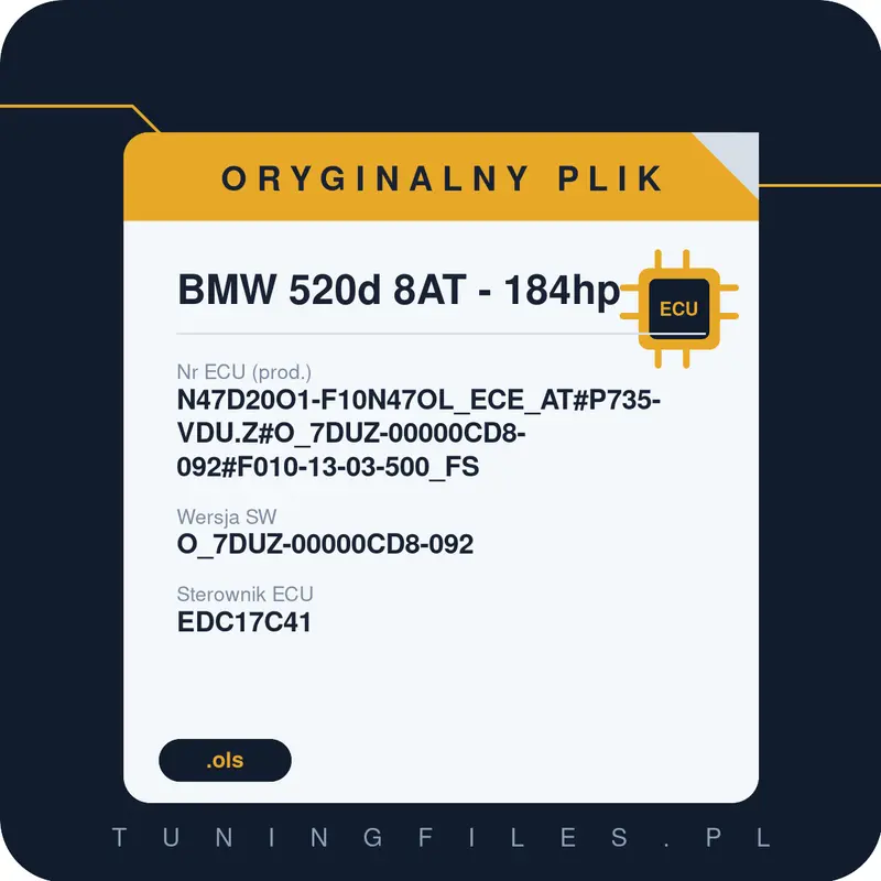 Oryginalny plik BMW 520d 8AT - 184hp N47D20O1-F10N47OL_ECE_AT#P735-VDU.Z#O_7DUZ-00000CD8-092#F010-13-03-500_FS O_7DUZ-00000CD8-092