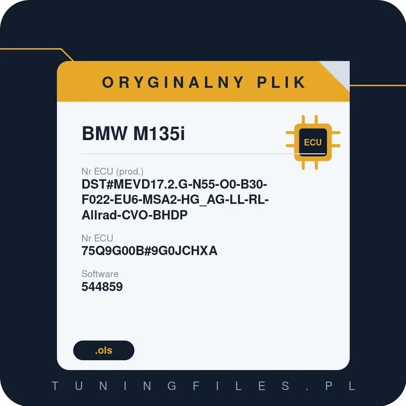Oryginalny plik BMW M135i DST#MEVD17.2.G-N55-O0-B30-F022-EU6-MSA2-HG_AG-LL-RL-Allrad-CVO-BHDP 75Q9G00B#9G0JCHXA 544859 9G0JCHXA
