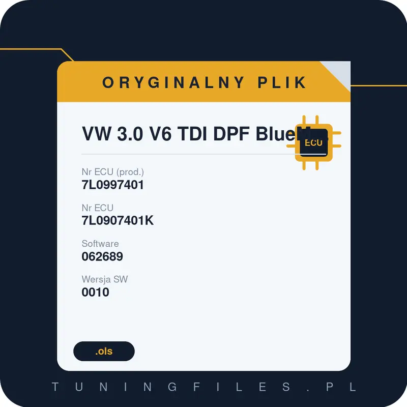 Oryginalny plik VW 3.0 V6 TDI DPF BlueMotion 7L0997401 7L0907401K 062689 0010