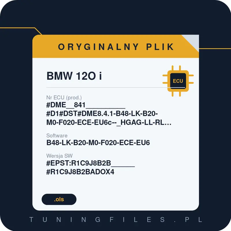 Oryginalny plik BMW 12O i #DME__841__________#D1#DST#DME8.4.1-B48-LK-B20-M0-F020-ECE-EU6c--_HGAG-LL-RL-RWD-EPS11-PVL________________ B48-LK-B20-M0-F020-ECE-EU6 #EPST:R1C9J8B2B______#R1C9J8B2BADOX4