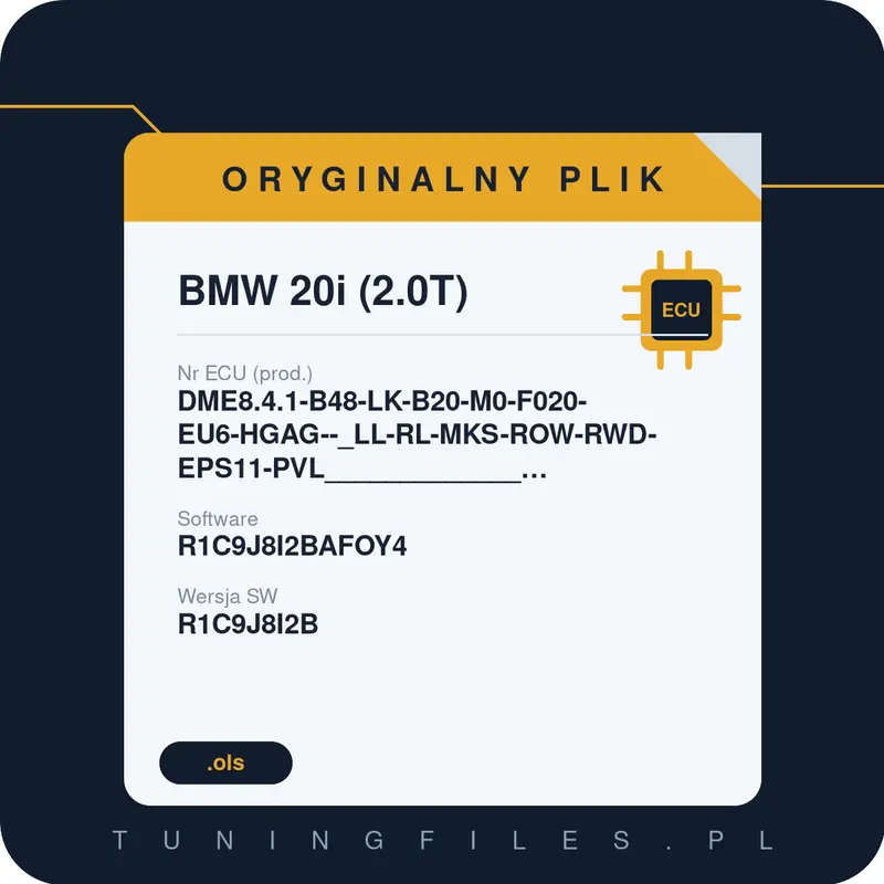Oryginalny plik BMW 20i (2.0T) DME8.4.1-B48-LK-B20-M0-F020-EU6-HGAG--_LL-RL-MKS-ROW-RWD-EPS11-PVL_____________#EPST:R1C9J8I2B______#R1C9J8I2BAFOY4 R1C9J8I2BAFOY4 R1C9J8I2B