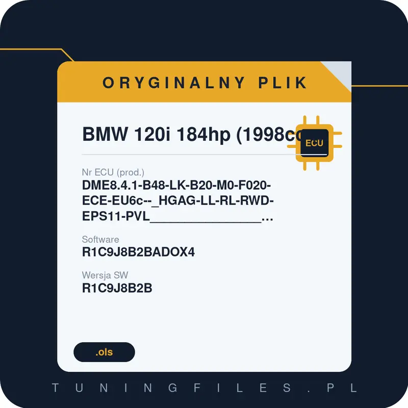 Oryginalny plik BMW 120i 184hp (1998cc (B48B20B DME8.4.1-B48-LK-B20-M0-F020-ECE-EU6c--_HGAG-LL-RL-RWD-EPS11-PVL________________#EPST:R1C9J8B2B______#R1C9J8B2BADOX4 R1C9J8B2BADOX4 R1C9J8B2B