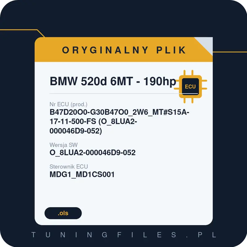 Oryginalny plik BMW 520d 6MT - 190hp B47D20O0-G30B47O0_2W6_MT#S15A-17-11-500-FS (O_8LUA2-000046D9-052) O_8LUA2-000046D9-052