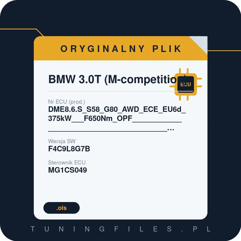 Oryginalny plik BMW 3.0T (M-competition) DME8.6.S_S58_G80_AWD_ECE_EU6d_375kW___F650Nm_OPF____________________________________________________#F4C9L8G7BGEFCO_G80_AWD_ECE_EU6d_375066 F4C9L8G7B