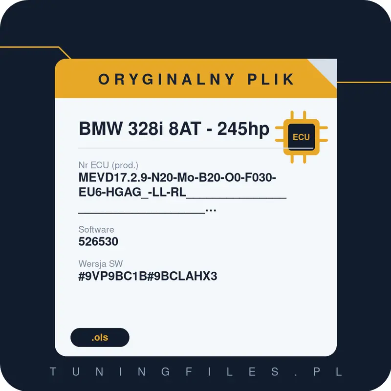 Oryginalny plik BMW 328i 8AT - 245hp MEVD17.2.9-N20-Mo-B20-O0-F030-EU6-HGAG_-LL-RL__________________________________#9VP9BC1B#9BCLAHX3 _ 526530 #9VP9BC1B#9BCLAHX3
