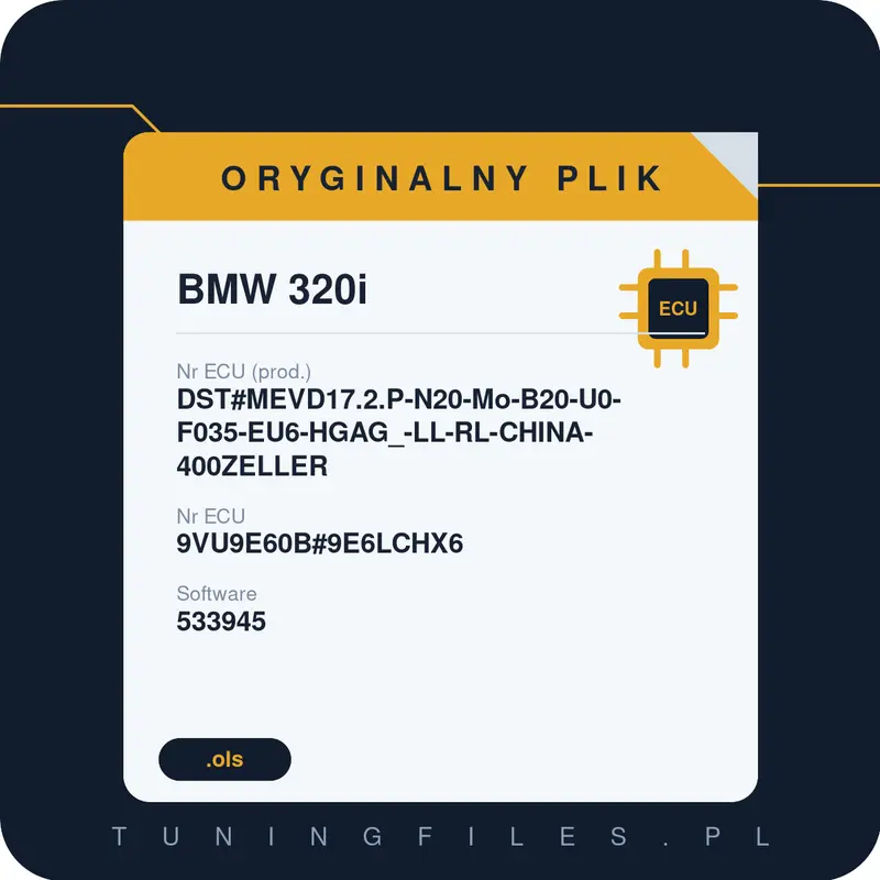 Oryginalny plik BMW 320i DST#MEVD17.2.P-N20-Mo-B20-U0-F035-EU6-HGAG_-LL-RL-CHINA-400ZELLER 9VU9E60B#9E6LCHX6 533945 #9VU9E60B#9E6LCHX6