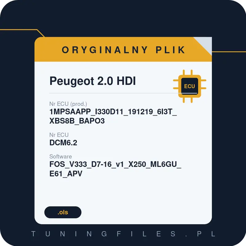 Oryginalny plik Peugeot 2.0 HDI 1MPSAAPP_I330D11_191219_6I3T_XBS8B_BAPO3 DCM6.2 FOS_V333_D7-16_v1_X250_ML6GU_E61_APV