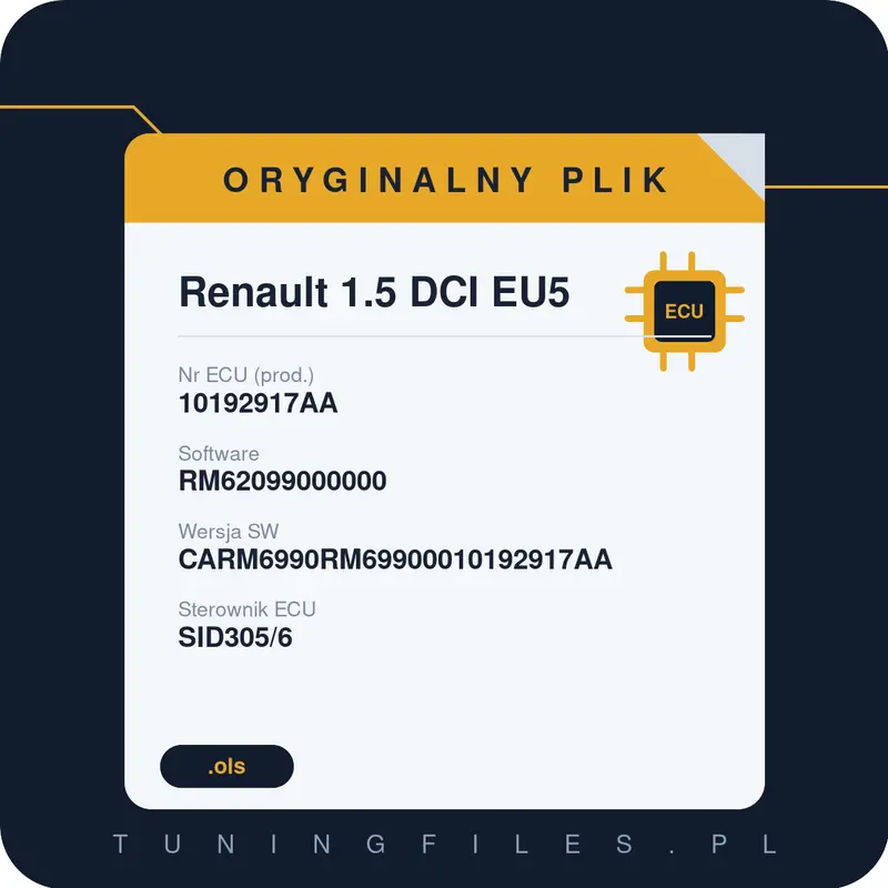 Oryginalny plik Renault 1.5 DCI EU5 10192917AA RM62099000000 CARM6990RM69900010192917AA