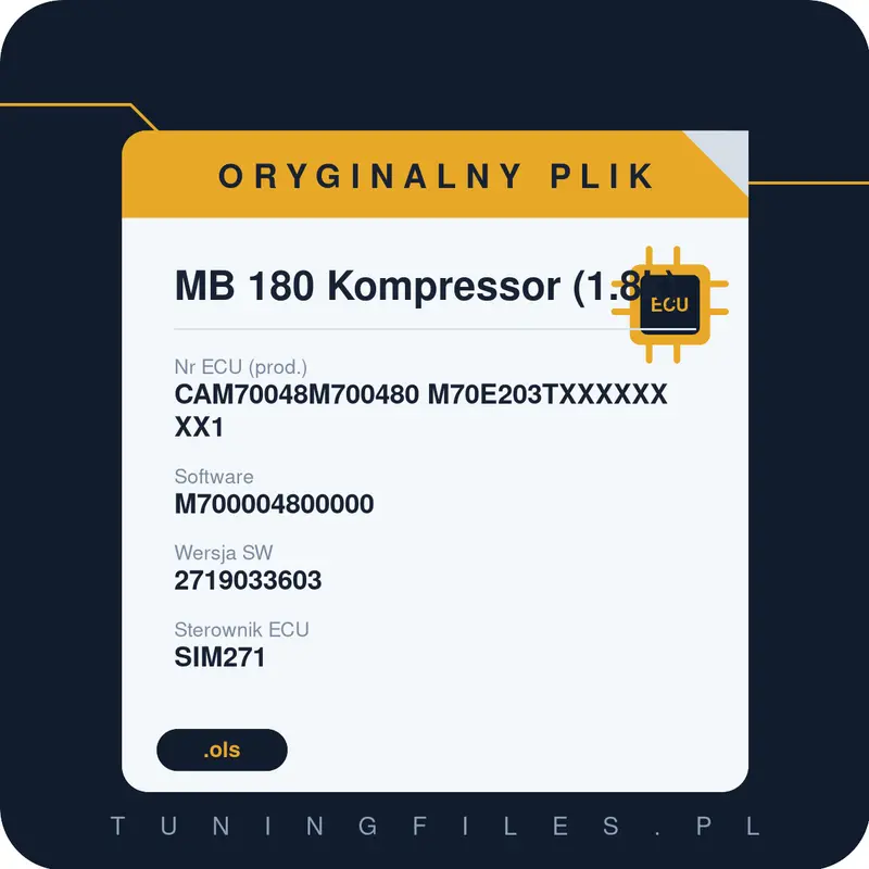 Oryginalny plik MB 180 Kompressor (1.8k) CAM70048M700480 M70E203TXXXXXXXX1 M700004800000 2719033603