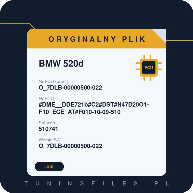Oryginalny plik BMW 520d O_7DLB-00000500-022 #DME__DDE721b#C2#DST#N47D20O1-F10_ECE_AT#F010-10-09-510 510741 O_7DLB-00000500-022