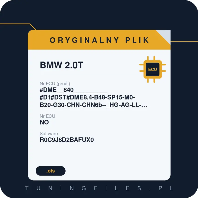 Oryginalny plik BMW 2.0T #DME__840__________#D1#DST#DME8.4-B48-SP15-M0-B20-G30-CHN-CHN6b--_HG-AG-LL-RL-RWD-PVL_____________________ NO R0C9J8D2BAFUX0 #EPST:R0C9J8D2B______#R0C9J8D2BAFUX0