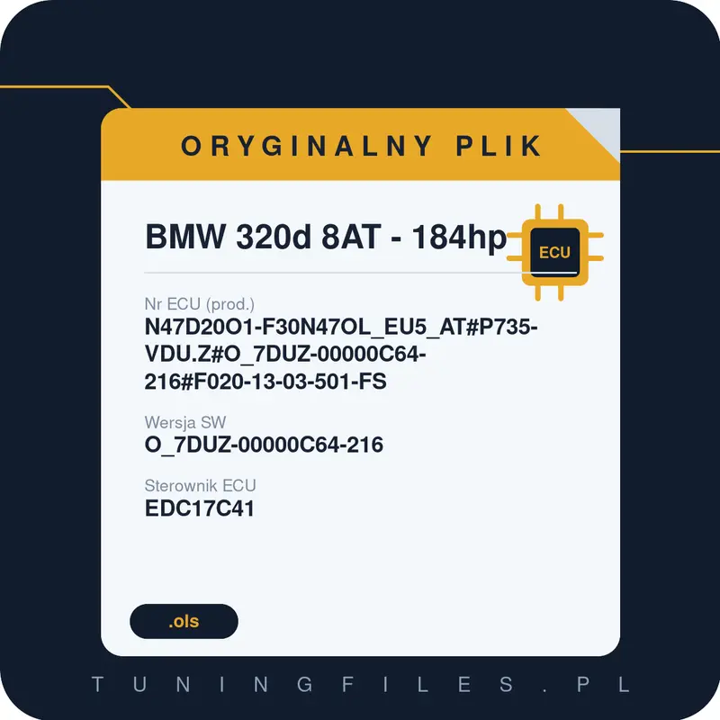 Oryginalny plik BMW 320d 8AT - 184hp N47D20O1-F30N47OL_EU5_AT#P735-VDU.Z#O_7DUZ-00000C64-216#F020-13-03-501-FS O_7DUZ-00000C64-216