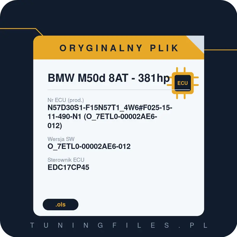 Oryginalny plik BMW M50d 8AT - 381hp N57D30S1-F15N57T1_4W6#F025-15-11-490-N1 (O_7ETL0-00002AE6-012) O_7ETL0-00002AE6-012