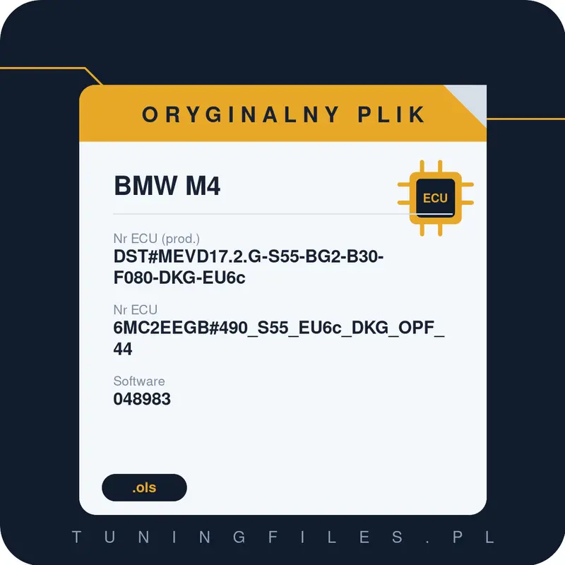 Oryginalny plik BMW M4 DST#MEVD17.2.G-S55-BG2-B30-F080-DKG-EU6c 6MC2EEGB#490_S55_EU6c_DKG_OPF_44 048983 #6MC2EEGB#490_S55_EU6