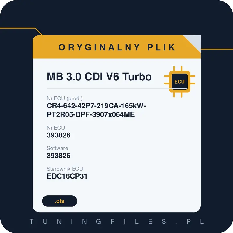 Oryginalny plik MB 3.0 CDI V6 Turbo CR4-642-42P7-219CA-165kW-PT2R05-DPF-3907x064ME 393826 393826