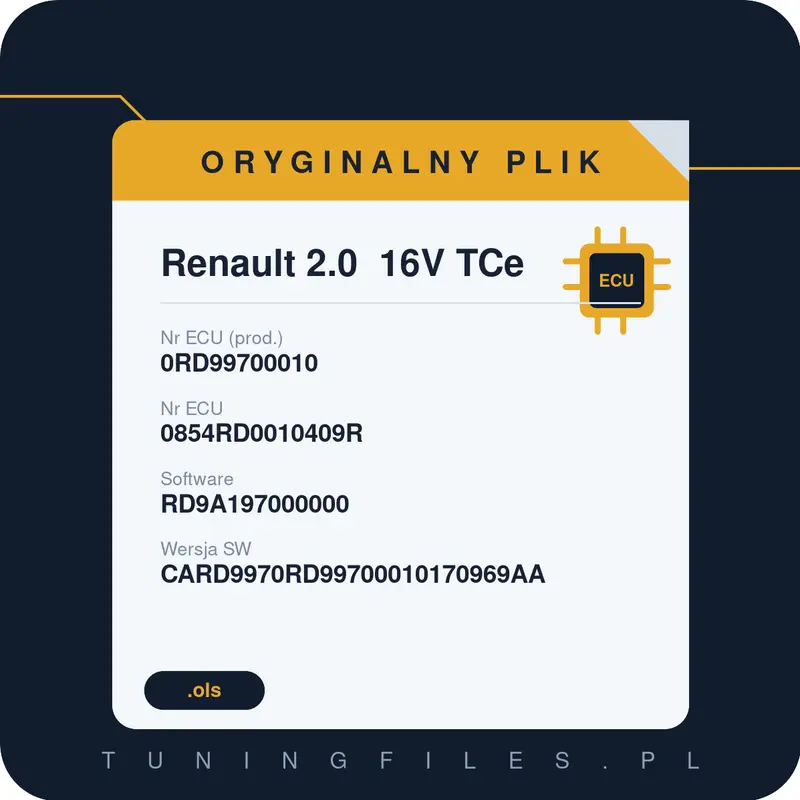 Oryginalny plik Renault 2.0 16V TCe 0RD99700010 0854RD0010409R RD9A197000000 CARD9970RD99700010170969AA