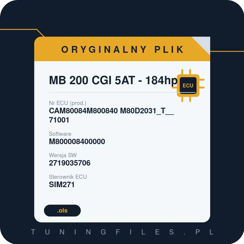 Oryginalny plik MB 200 CGI 5AT - 184hp CAM80084M800840 M80D2031_T__71001 M800008400000 2719035706