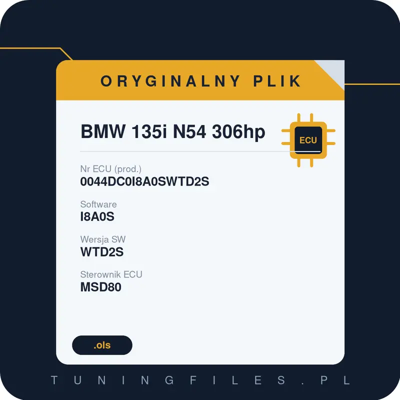 Oryginalny plik BMW 135i N54 306hp 0044DC0I8A0SWTD2S I8A0S WTD2S
