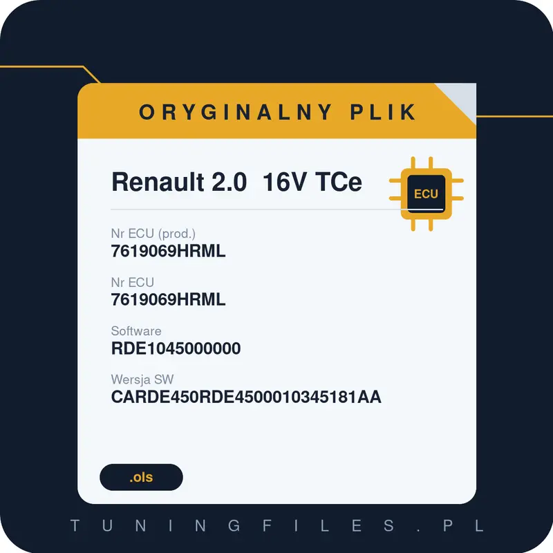 Oryginalny plik Renault 2.0 16V TCe 7619069HRML 7619069HRML RDE1045000000 CARDE450RDE4500010345181AA