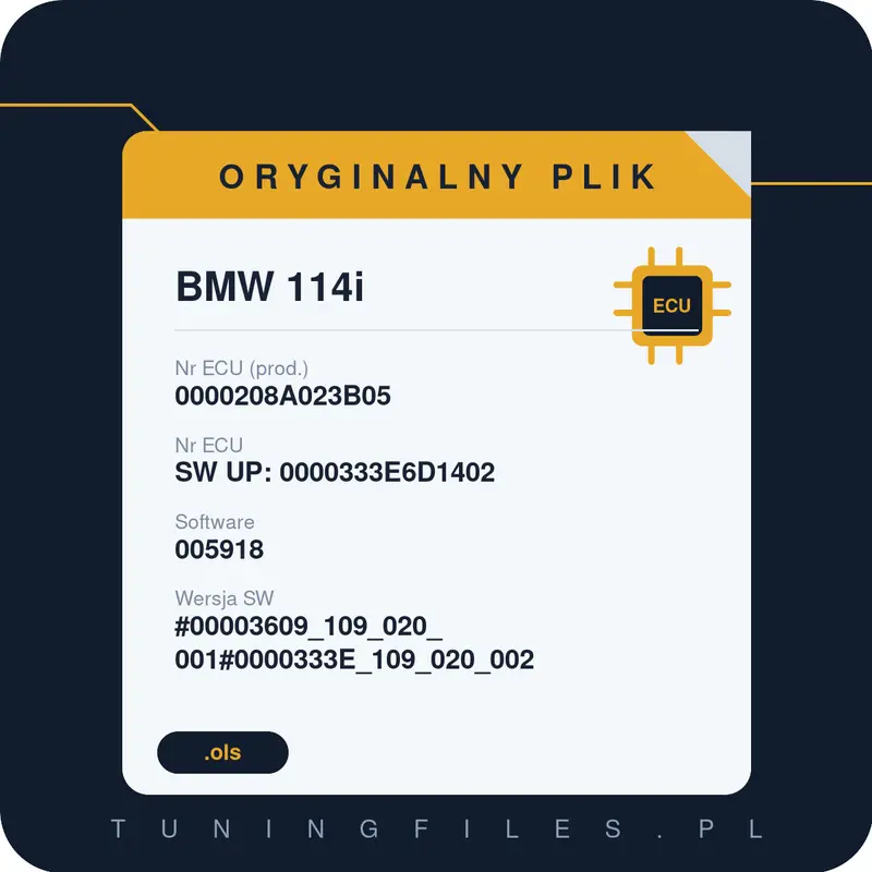 Oryginalny plik BMW 114i 0000208A023B05 SW UP: 0000333E6D1402 005918 #00003609_109_020_001#0000333E_109_020_002