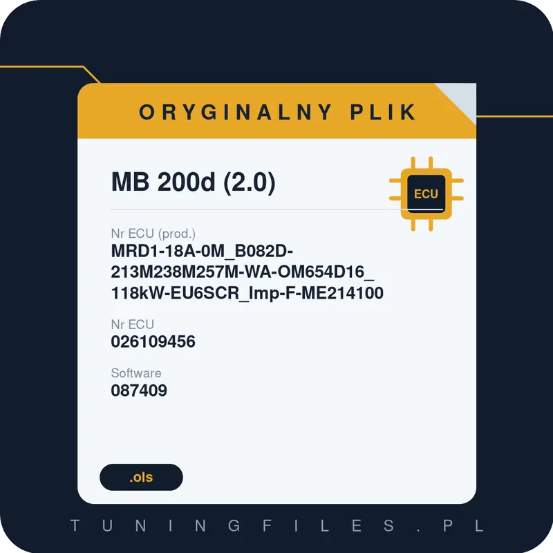 Oryginalny plik MB 200d (2.0) MRD1-18A-0M_B082D-213M238M257M-WA-OM654D16_118kW-EU6SCR_Imp-F-ME214100 026109456 087409