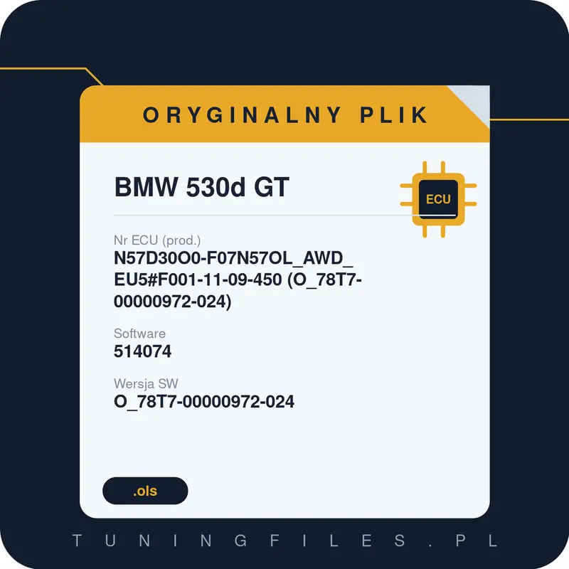 Oryginalny plik BMW 530d GT N57D30O0-F07N57OL_AWD_EU5#F001-11-09-450 (O_78T7-00000972-024) 514074 O_78T7-00000972-024