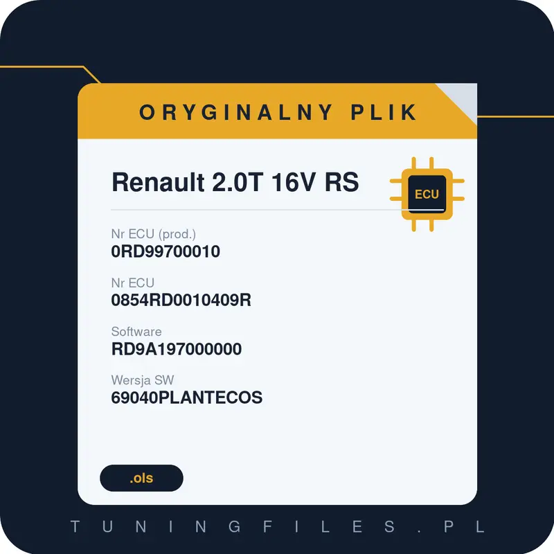 Oryginalny plik Renault 2.0T 16V RS 0RD99700010 0854RD0010409R RD9A197000000 69040PLANTECOS