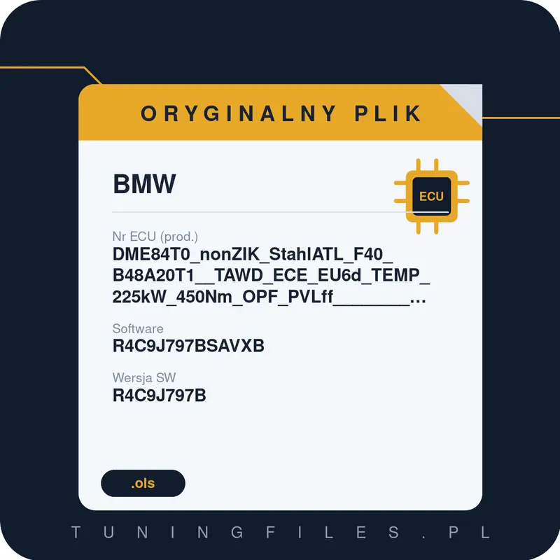 Oryginalny plik BMW DME84T0_nonZIK_StahlATL_F40_B48A20T1__TAWD_ECE_EU6d_TEMP_225kW_450Nm_OPF_PVLff______________________#R4C9J797BSAVXB R4C9J797BSAVXB R4C9J797B