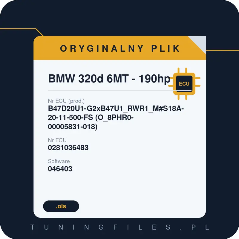 Oryginalny plik BMW 320d 6MT - 190hp B47D20U1-G2xB47U1_RWR1_M#S18A-20-11-500-FS (O_8PHR0-00005831-018) 0281036483 046403 O_8PHR0-00005831-018