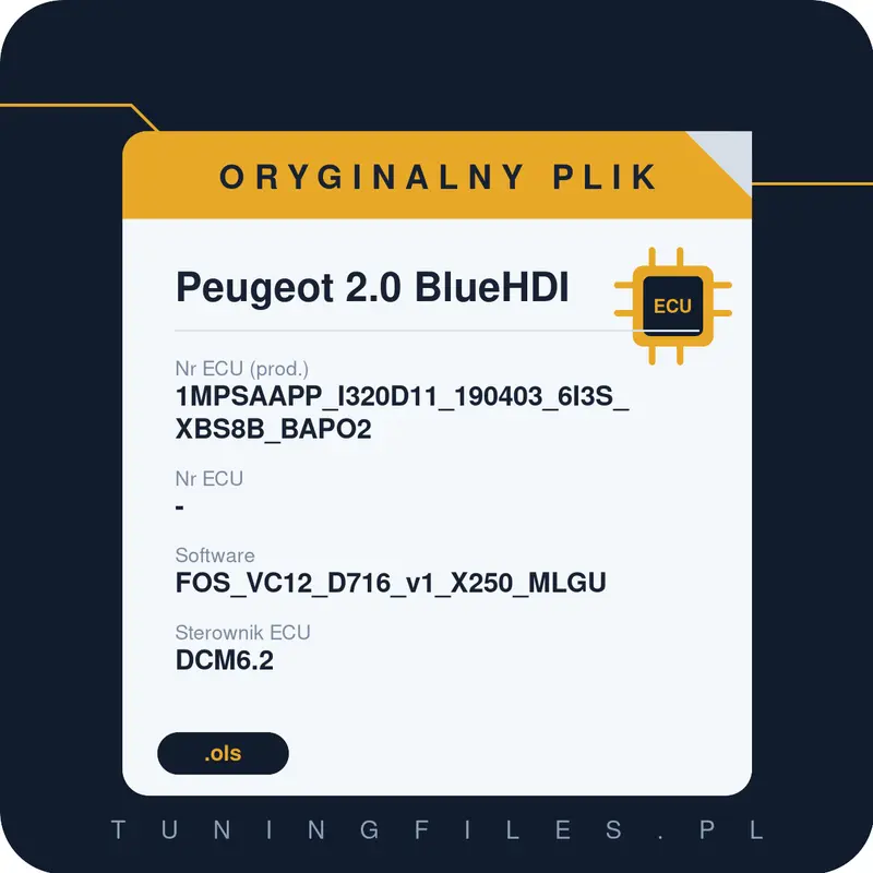 Oryginalny plik Peugeot 2.0 BlueHDI 1MPSAAPP_I320D11_190403_6I3S_XBS8B_BAPO2 FOS_VC12_D716_v1_X250_MLGU