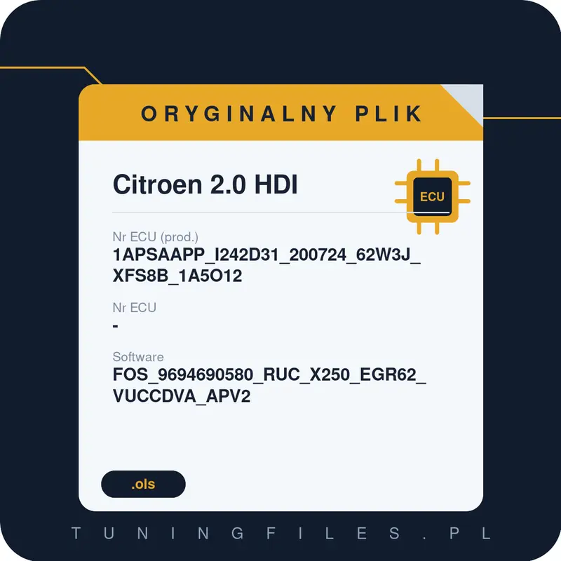 Oryginalny plik Citroen 2.0 HDI 1APSAAPP_I242D31_200724_62W3J_XFS8B_1A5O12 FOS_9694690580_RUC_X250_EGR62_VUCCDVA_APV2