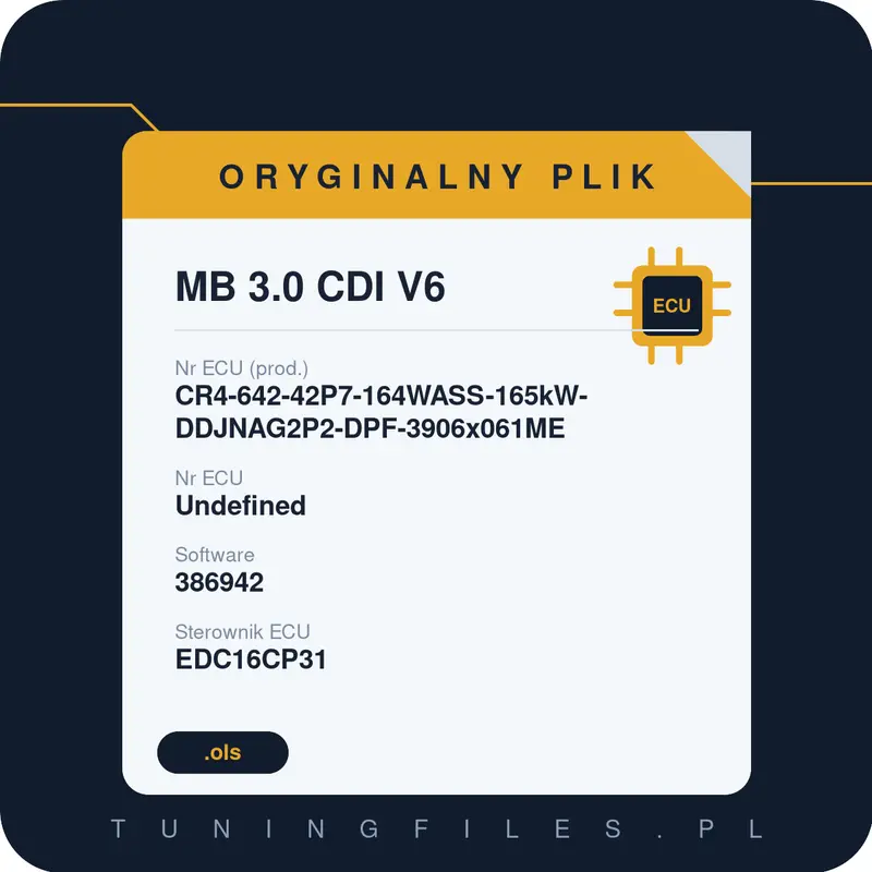 Oryginalny plik MB 3.0 CDI V6 CR4-642-42P7-164WASS-165kW-DDJNAG2P2-DPF-3906x061ME 386942